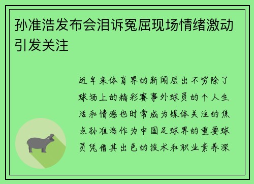 孙准浩发布会泪诉冤屈现场情绪激动引发关注 孙准浩发布会泪诉冤屈现场情绪激动引发关注